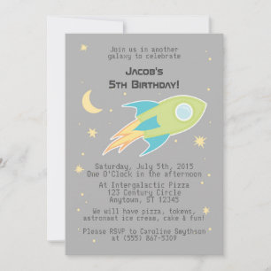 Outer Space Rocket Ship Galaxy Grey Invitations