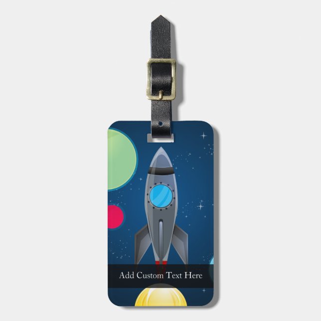 Outer Space Rocket Ship Luggage Tag (Front Vertical)