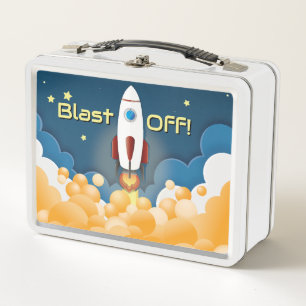 Outer Space Rocket Ship Personalised Metal Lunch Box