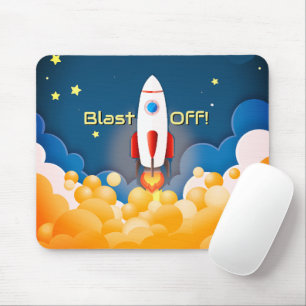 Outer Space Rocket Ship Personalised Mouse Pad