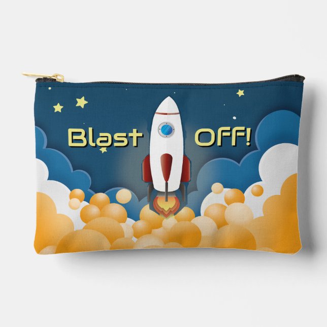Outer Space Rocket Ship Personalised Name Accessory Pouch (Front)