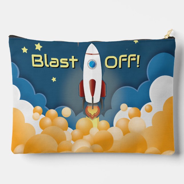 Outer Space Rocket Ship Personalised Name Accessory Pouch (Back)