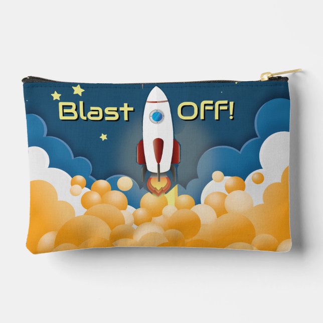 Outer Space Rocket Ship Personalised Name Accessory Pouch (Back)