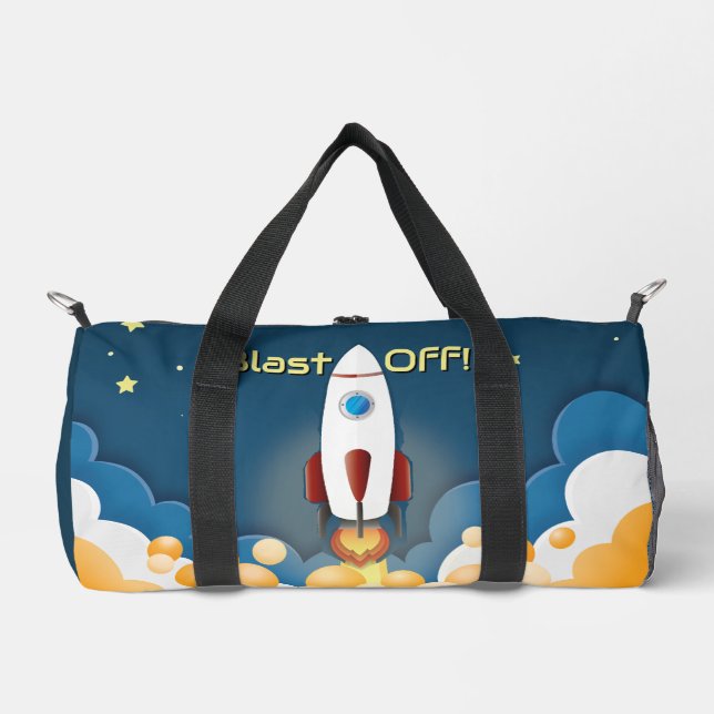 Outer Space Rocket Ship Personalised Name Duffle Bag (Front)