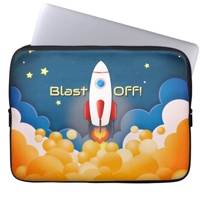 Outer Space Rocket Ship Personalised Name Laptop Sleeve (Front)