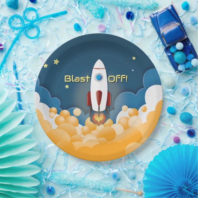Outer Space Rocket Ship Personalised Name Paper Plate (Party)