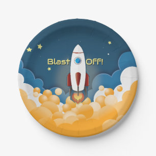 Outer Space Rocket Ship Personalised Name Paper Plate