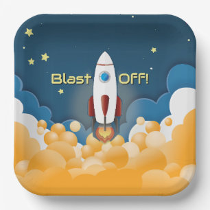 Outer Space Rocket Ship Personalised Name Paper Plate