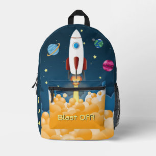 Outer Space Rocket Ship Personalised Name Printed Backpack