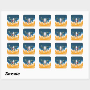 Outer Space Rocket Ship Personalised Name Square Sticker