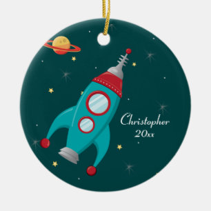 Outer space rocket ship photo personalise ornament