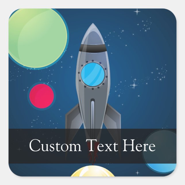 Outer Space Rocket Ship Square Sticker (Front)