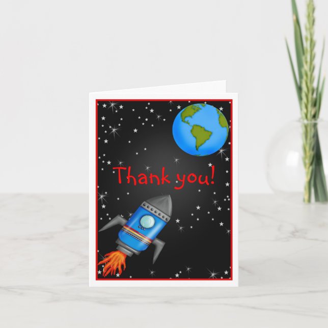 Outer Space rocket ship  thank you Note card (Front)