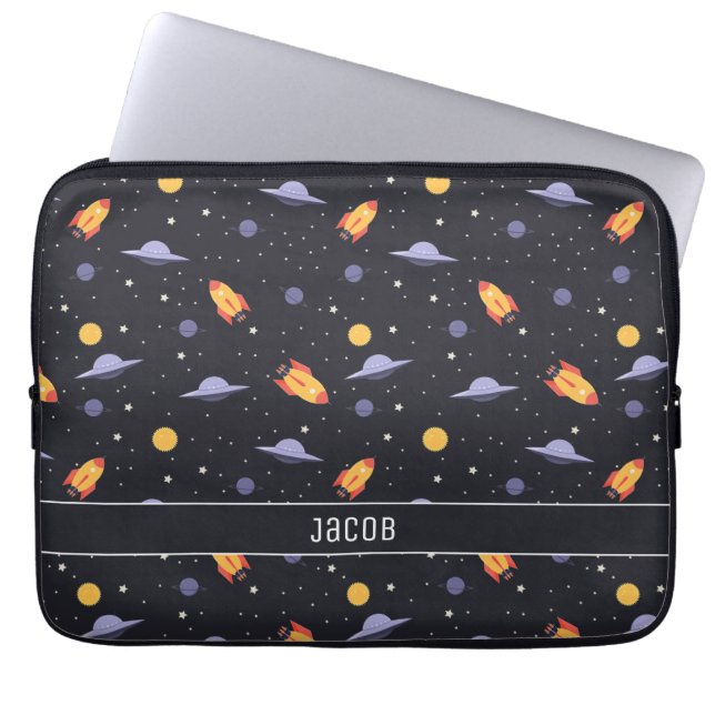 Outer Space Rockets and Spaceships Laptop Sleeve (Front)