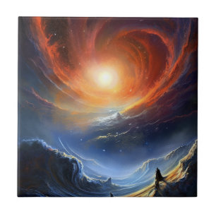 Outer Space Sci Fi Landscape Art Tile