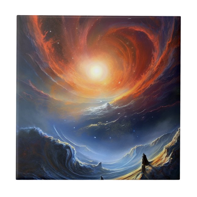 Outer Space Sci Fi Landscape Art Tile (Front)
