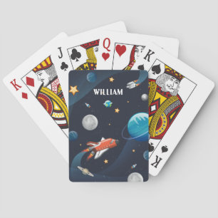 Outer Space Shuttle Moon Stars Personalised Playing Cards