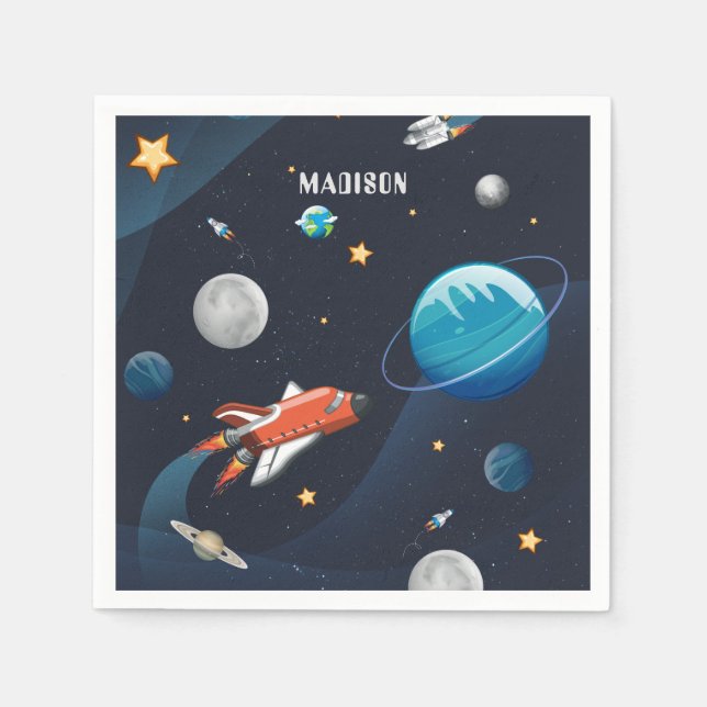 Outer Space Shuttle Travel Moon Stars Custom Paper Napkin (Front)