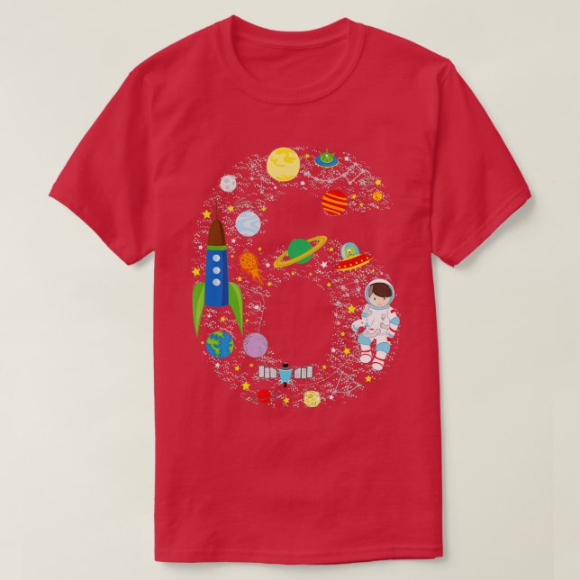 Outer Space Sixth Birthday Astronaut Number six  T-Shirt (Design Front)