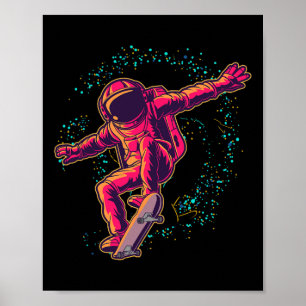 Outer Space Skateboarding Cosmonaut Boys Kids Gift Poster