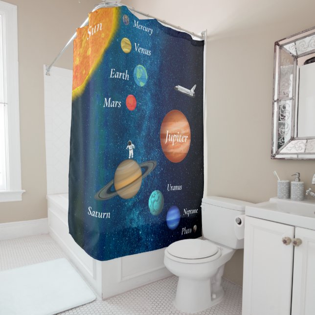 Outer Space Solar System Astronaut Spaceship Shower Curtain (In Situ)