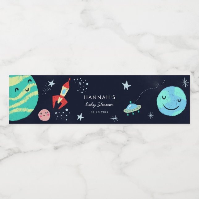 Outer Space Stars Boy Baby Shower Water Bottle Label (Single Label)