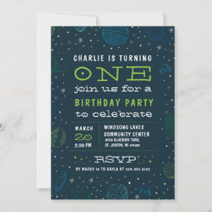 Outer Space Theme Boy's Birthday Party Invitation