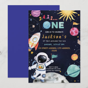 Outer Space-Themed 1st Birthday Party Invitation