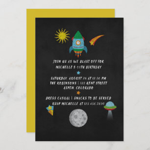 Outer Space themed Chalkboard Birthday Invitation