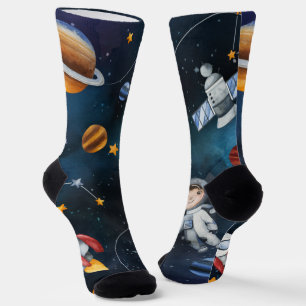 Outer Space Travel Galaxy Stars Moon Socks