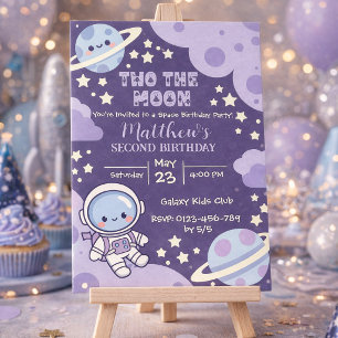 outer space Two The Moon 2nd birthday boy Invitation