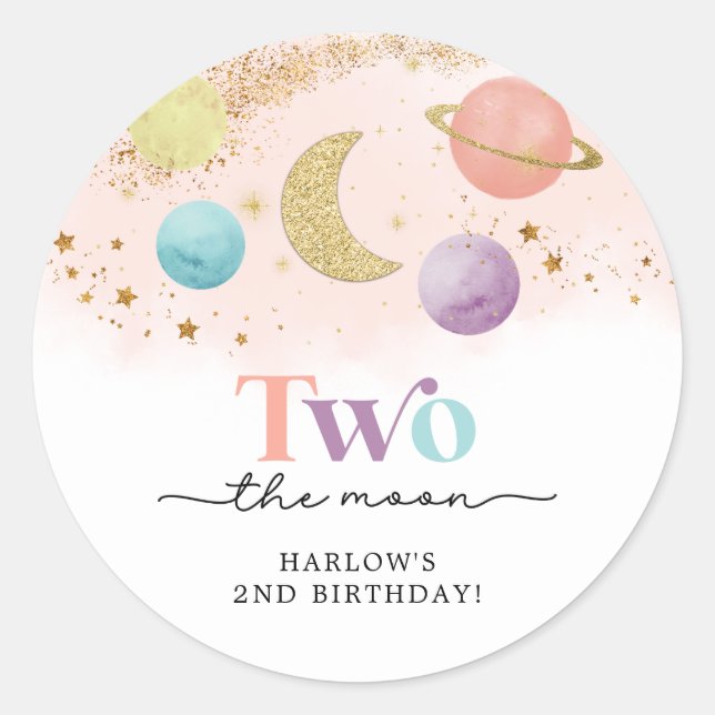 Outer Space Two the Moon 2nd Birthday Classic Round Sticker (Front)