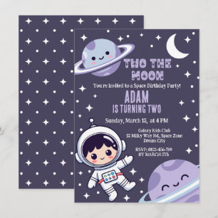 Outer Space Two The Moon 2nd Birthday Party  Invitation