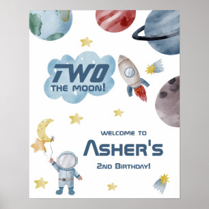 Outer Space Two the Moon 2nd Birthday Welcome Sign