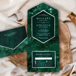 Outer Space Universe Emerald Green Galaxy Wedding All In One Invitation<br><div class="desc">Amaze your guests with this elegant wedding invite featuring a beautiful celestial background with faux silver foil borders. Simply add your event details on this easy-to-use template to make it a one-of-a-kind invitation.</div>