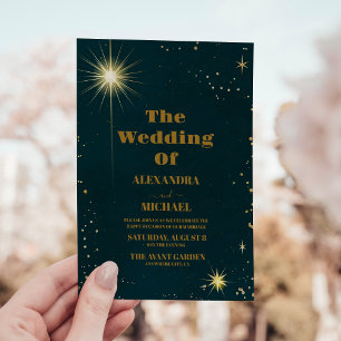 Outer Space Universe Emerald Green Galaxy Wedding Invitation