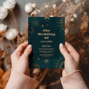 Outer Space Universe Emerald Green Galaxy Wedding Invitation