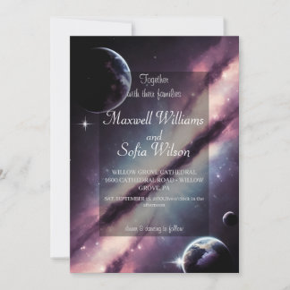 Outer Space Universe Purple Galaxy Wedding All In Invitation