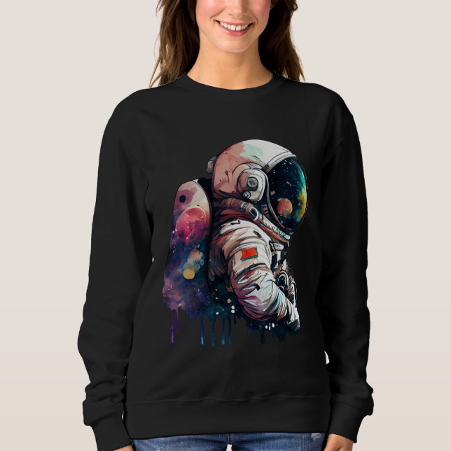 Outer Space Watercolor Dripping Spaceman Astronaut Sweatshirt (Front)