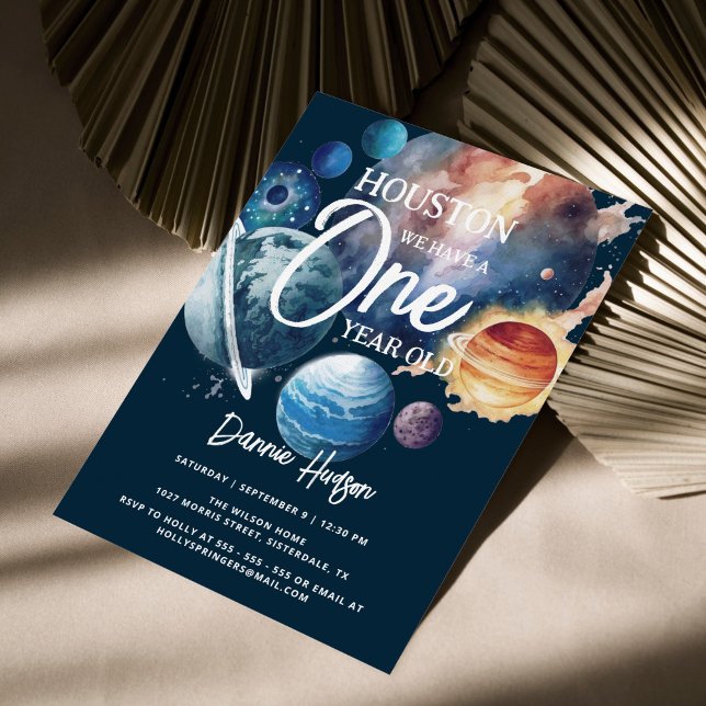 Outer Space Watercolor Galaxy 1st Birthday Invitation (Creator Uploaded)