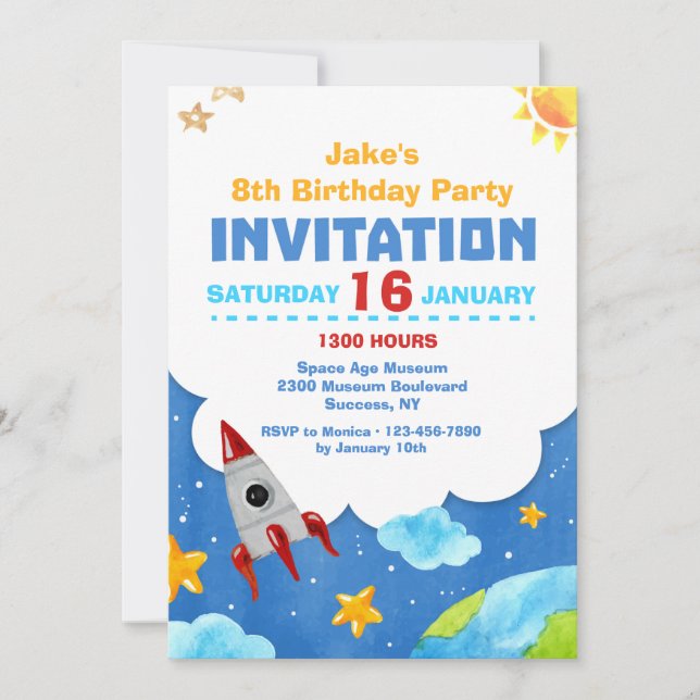 Outer Space Watercolor Invitation (Front)