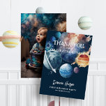 Outer Space Watercolor Photo Boy 1st Birthday Thank You Card<br><div class="desc">Outer Space Watercolor Photo Boy 1st Birthday Thank You Card</div>