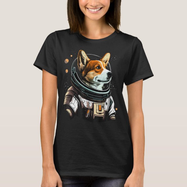 Outer Space Welsh Corgi on Galaxy Astronaut Welsh  T-Shirt (Front)