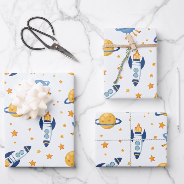 outer space Wrapping Paper Flat Sheet Set of 3 (Front)