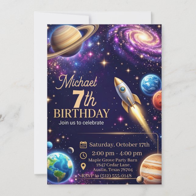 Outerspace 6-11th Birthday Invitation (Front)