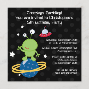 Outerspace alien boy's birthday party invitation