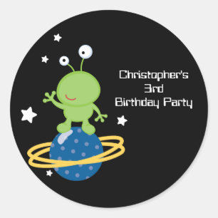 Outerspace alien boy's birthday party stickers