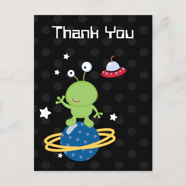 Outerspace alien boy's thank you postcard (Front)