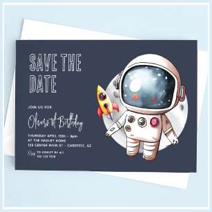 Outerspace Blue 1st Birthday Save The Date