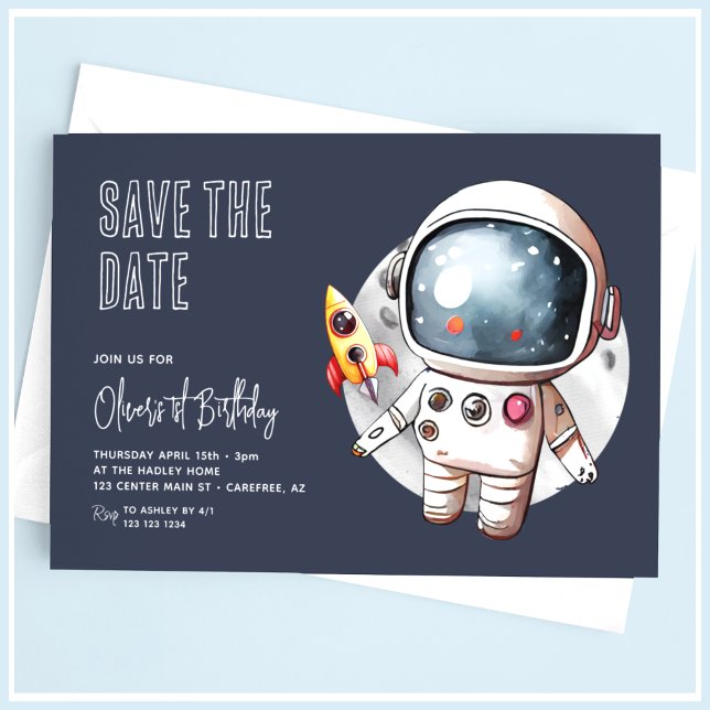 Outerspace Blue 1st Birthday Save The Date (Creator Uploaded)